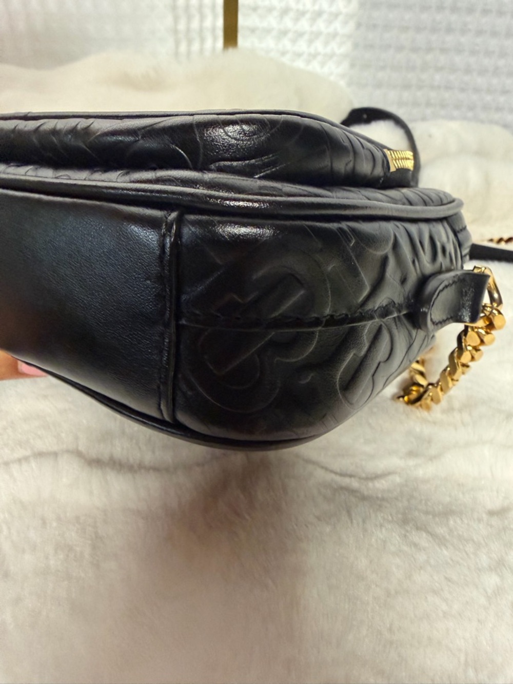 Burberry Monogram Embossed Leather Camera Bag Black Gold Chain Crossbody - Picture 5 of 13